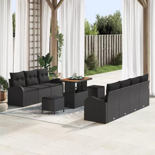 vidaXL Kerti Kanapé Szett párnával 10 pcs Fekete 90 x 55 x 71 cm