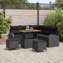   vidaXL Kerti Kanapé Szett párnával tárolóval párnával 8 pcs Fekete
