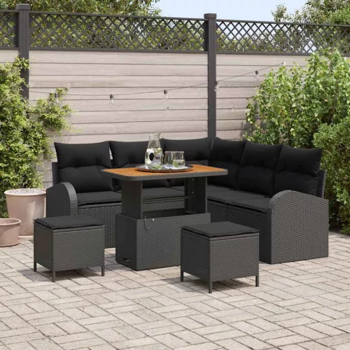 vidaXL Kerti Kanapé Szett párnával tárolóval párnával 8 pcs Fekete