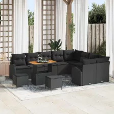   vidaXL Kerti Kanapé Szett párnával 12 pcs Fekete 90 x 55 x 71 cm