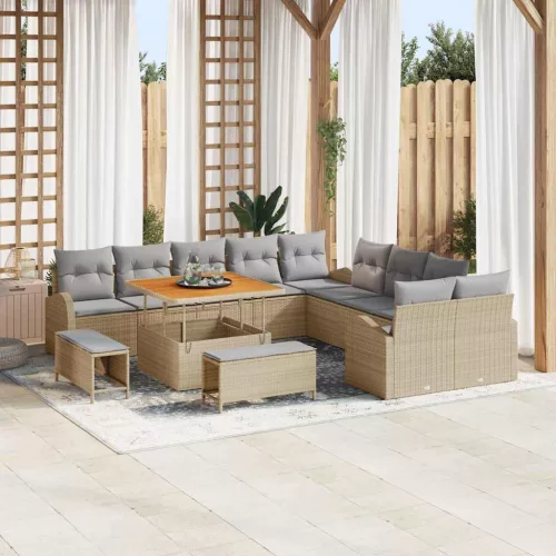 vidaXL Kerti Kanapé Szett párnával 13 pcs Beige és Világosszürke