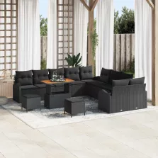   vidaXL Kerti Kanapé Szett párnával 13 pcs Fekete 90 x 55 x 71 cm