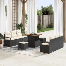   vidaXL Kerti Kanapé Szett tárolóval 9 pcs Fekete Poli rattan
