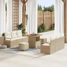   vidaXL Kerti Kanapé Szett tárolóval 9 pcs Bézs Poli rattan