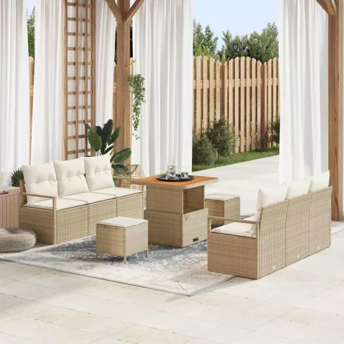 vidaXL Kerti Kanapé Szett tárolóval 9 pcs Bézs Poli rattan