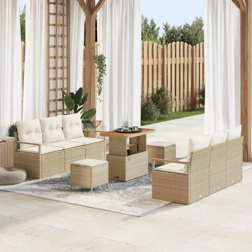 vidaXL Kerti Kanapé Szett tárolóval 9 pcs Bézs Poli rattan