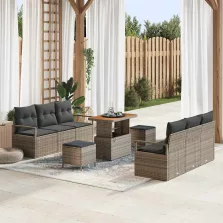   vidaXL Kerti Kanapé Szett tárolóval 9 pcs Szürke Poli rattan