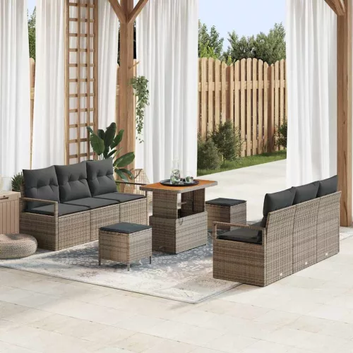vidaXL Kerti Kanapé Szett tárolóval 9 pcs Szürke Poli rattan