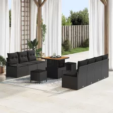   vidaXL Kerti Kanapé Szett párnával 10 pcs Fekete 80 x 80 x 71 cm