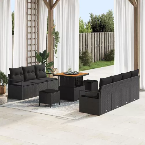 vidaXL Kerti Kanapé Szett párnával 10 pcs Fekete 80 x 80 x 71 cm