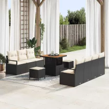   vidaXL Kerti Kanapé Szett 10 pcs Fekete és Krém 80 x 80 x 71 cm