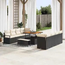   vidaXL Kerti Kanapé Szett párnával Fekete és Krém 100 x 100 x 71 cm