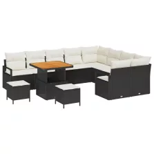   vidaXL 12 részes kerti kanapészett párnákkal fekete poli rattan akáccal, vidaXL 2 személyes kerti kanapé tárolóval és párnákkal fekete poli rattan, vidaXL 3 részes kerti étkező szett párnákkal fekete poli rattan akáccal