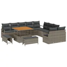   vidaXL 13 részes kertibútor szett párnákkal, szürke poli rattan akáccal, vidaXL 2 személyes kertibútor tárolóval és párnákkal, szürke poli rattan, vidaXL 3 részes kertivacsora szett párnákkal, szürke poli rattan akáccal