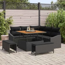   vidaXL Kerti Kanapé Szett párnával tárolóval 8 pcs Fekete Poli rattan