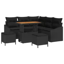   vidaXL Kerti Kanapé Szett párnával tárolóval 8 pcs Fekete Poli rattan