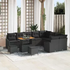   vidaXL Kerti Kanapé Szett párnával 12 pcs Fekete 90 x 55 x 71 cm