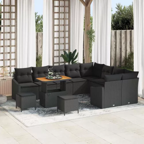vidaXL Kerti Kanapé Szett párnával 12 pcs Fekete 90 x 55 x 71 cm
