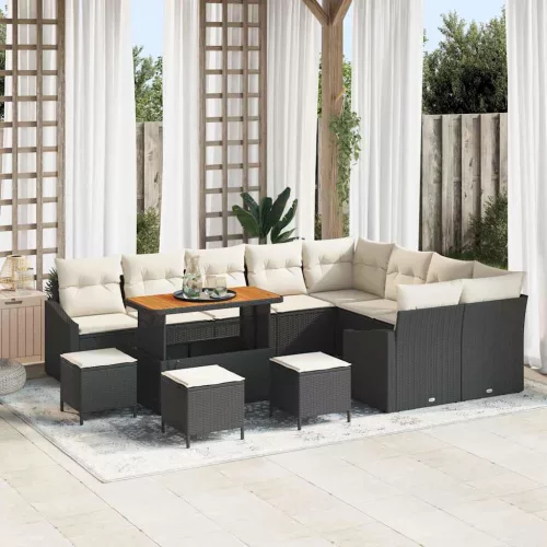 vidaXL Kerti Kanapé Szett 13 pcs Fekete és Krém 110 x 55 x 71 cm