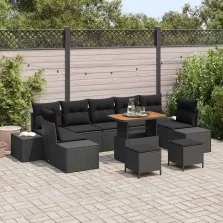   vidaXL Kerti Kanapé Szett párnával 10 pcs Fekete 90 x 55 x 71 cm