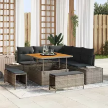   vidaXL Kerti Kanapé Szett párnával tárolóval 8 pcs Szürke Poli rattan