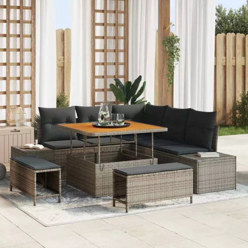 vidaXL Kerti Kanapé Szett párnával tárolóval 8 pcs Szürke Poli rattan