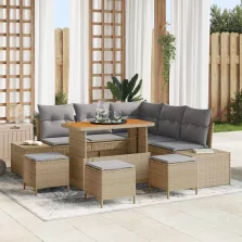  vidaXL Kerti Kanapé Szett párnával tárolóval 9 pcs Bézs Poli rattan
