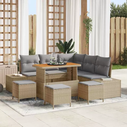 vidaXL Kerti Kanapé Szett párnával tárolóval 9 pcs Bézs Poli rattan