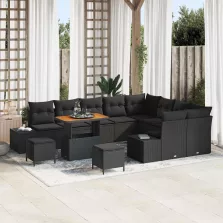   vidaXL Kerti Kanapé Szett párnával tárolóval 12 pcs Fekete Poli rattan