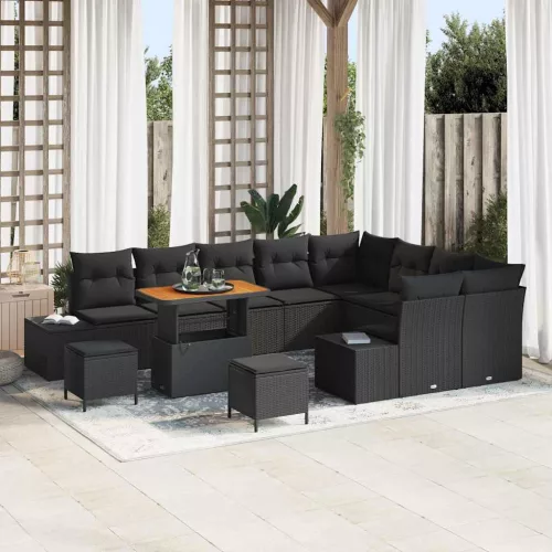 vidaXL Kerti Kanapé Szett párnával tárolóval 12 pcs Fekete Poli rattan
