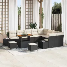   vidaXL Kerti Kanapé Szett párnával tárolóval 12 pcs Fekete Poli rattan