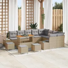   vidaXL Kerti Kanapé Szett párnával tárolóval 13 pcs Bézs Poli rattan