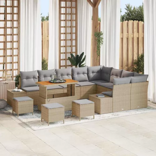 vidaXL Kerti Kanapé Szett párnával tárolóval 13 pcs Bézs Poli rattan