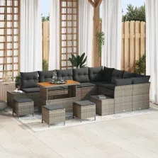   vidaXL Kerti Kanapé Szett párnával tárolóval 13 pcs Szürke Poli rattan