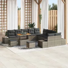  vidaXL Kerti Kanapé Szett párnával tárolóval 13 pcs Szürke Poli rattan