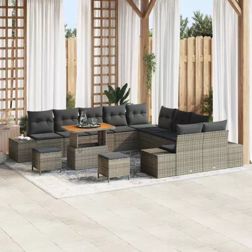 vidaXL Kerti Kanapé Szett párnával tárolóval 13 pcs Szürke Poli rattan