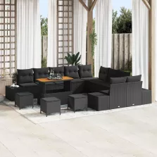   vidaXL Kerti Kanapé Szett párnával tárolóval 14 pcs Fekete Poli rattan