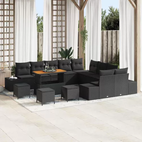 vidaXL Kerti Kanapé Szett párnával tárolóval 14 pcs Fekete Poli rattan