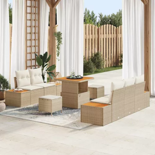 vidaXL Kerti Kanapé Szett párnával tárolóval 8 pcs Beige és krém