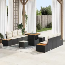   vidaXL Kerti Kanapé Szett 9 pcs Fekete és Krém 80 x 80 x 71 cm