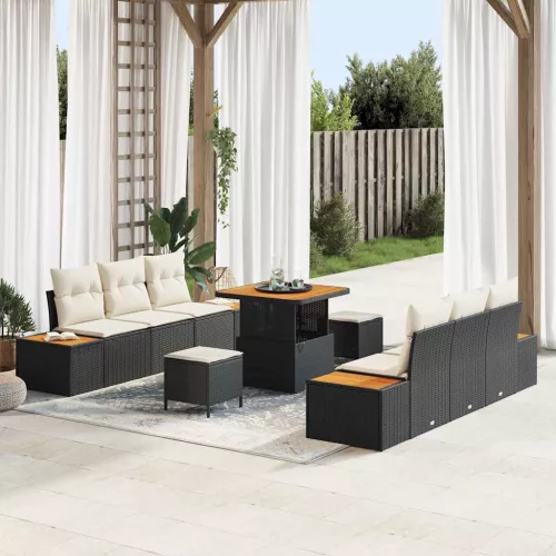 vidaXL Kerti Kanapé Szett 9 pcs Fekete és Krém 80 x 80 x 71 cm