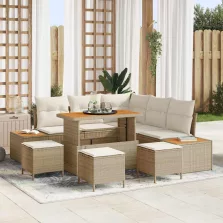   vidaXL Kerti Kanapé Szett párnával tárolóval 9 pcs Bézs Poli rattan