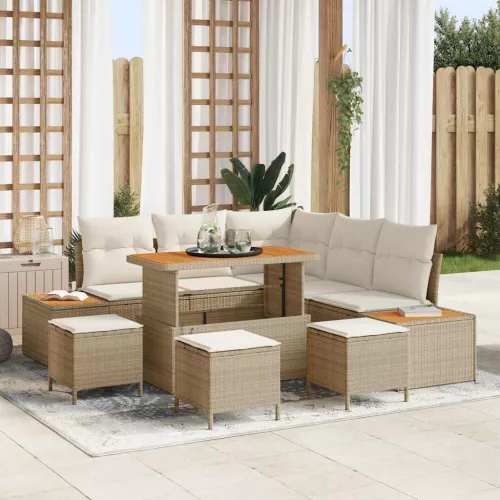 vidaXL Kerti Kanapé Szett párnával tárolóval 9 pcs Bézs Poli rattan