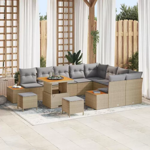 vidaXL Kerti Kanapé Szett párnával tárolóval 12 pcs Bézs Poli rattan