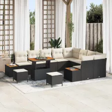   vidaXL Kerti Kanapé Szett párnával tárolóval 12 pcs Fekete Poli rattan