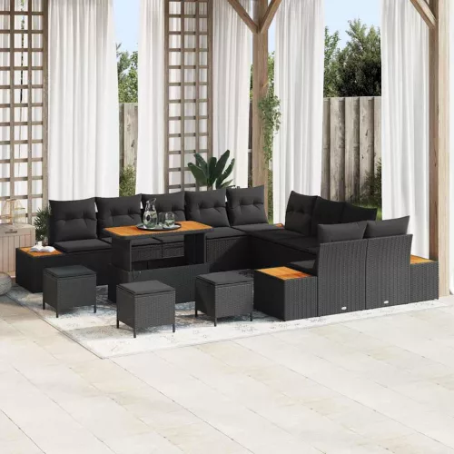 vidaXL Kerti Kanapé Szett párnával tárolóval 14 pcs Fekete Poli rattan