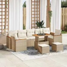   vidaXL Kerti Kanapé Szett 10 pcs Bézs 90 x 55 x 71 cm Poli rattan