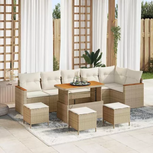 vidaXL Kerti Kanapé Szett párnával tárolóval 10 pcs Bézs Poli rattan