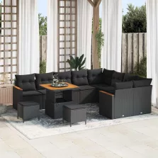   vidaXL Kerti Kanapé Szett párnával tárolóval 12 pcs Fekete Poli rattan