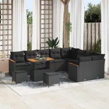   vidaXL Kerti Kanapé Szett párnával tárolóval 12 pcs Fekete Poli rattan